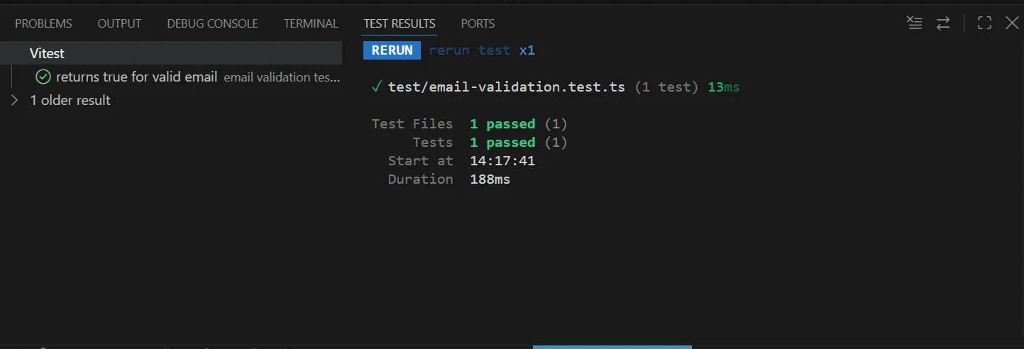 passed tests in vitest terminal