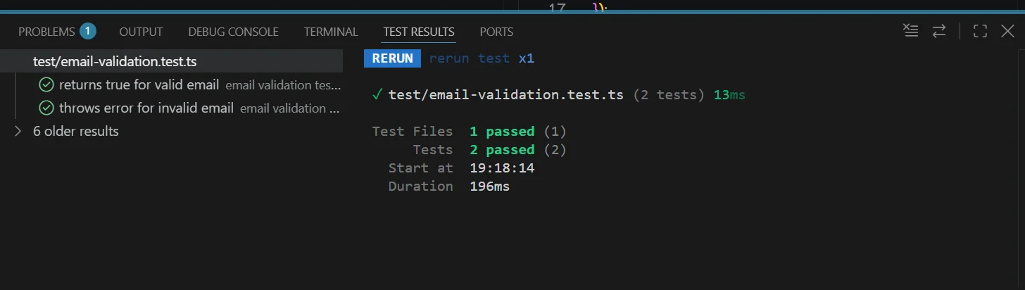 Passed test for invalid email that throws an error for an invalid email