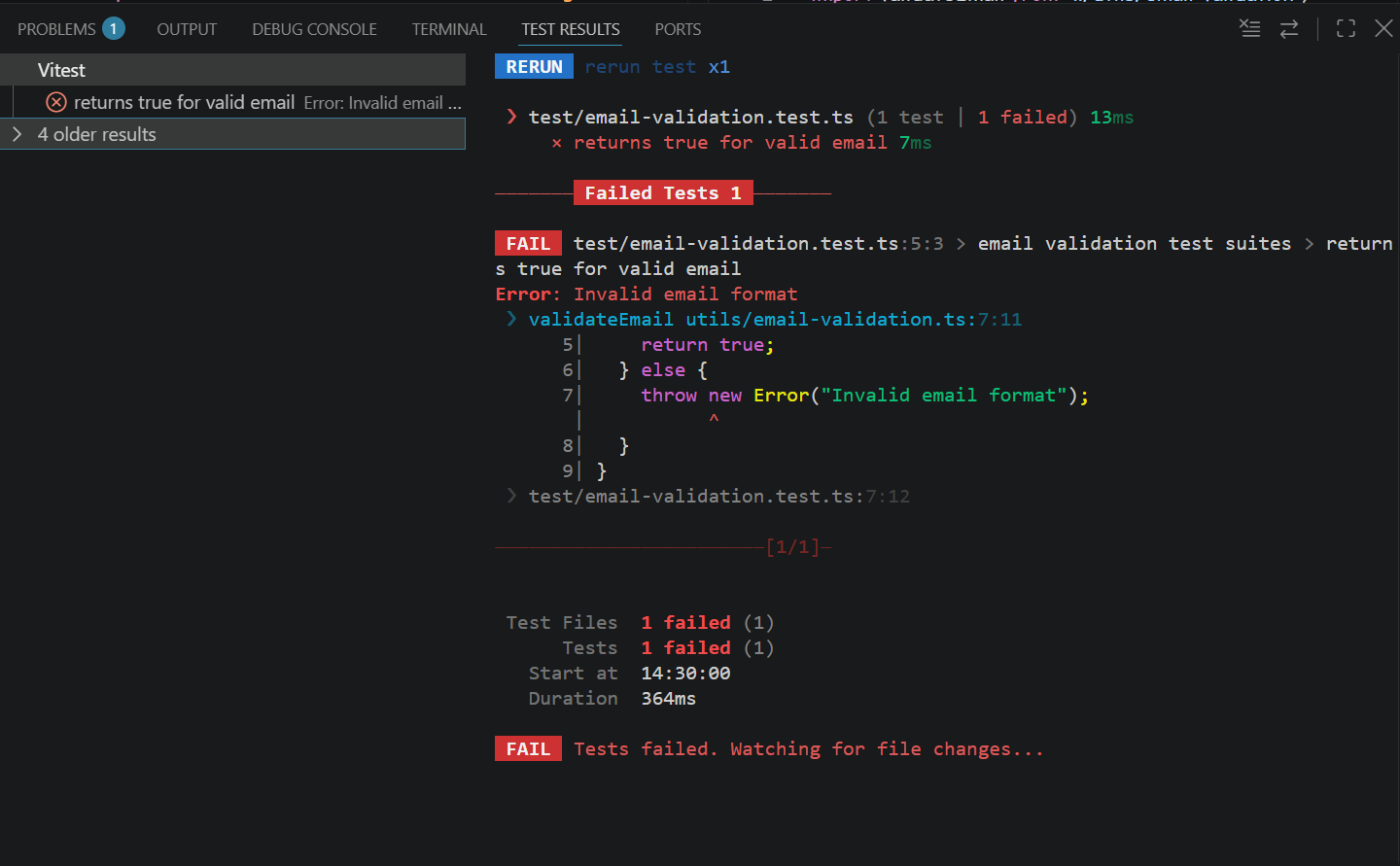 The error message you would receive inside the test terminal if you didn't wrap a function that throws an error inside another function.